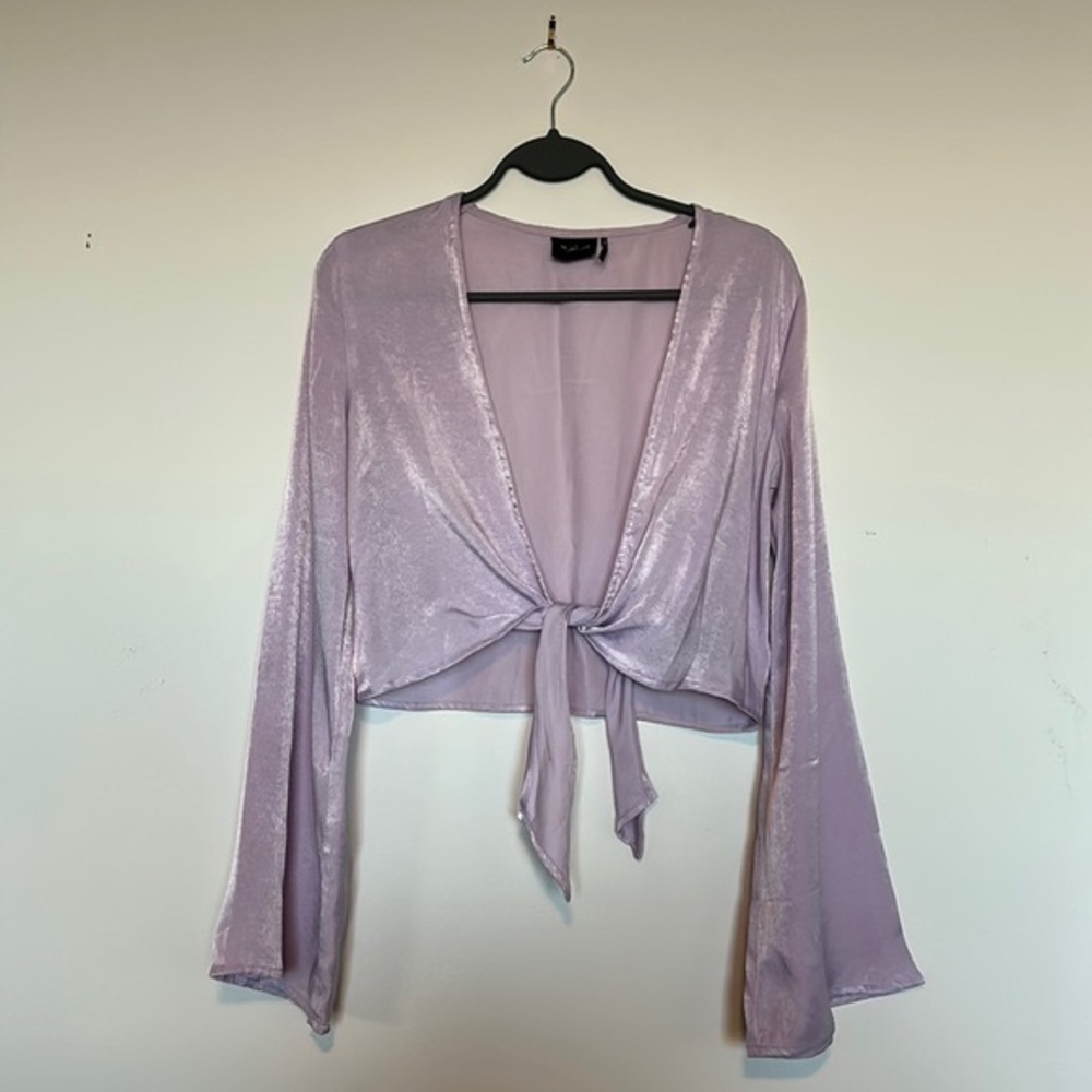 Satin Bell-Sleeve Cropped Tie Top
